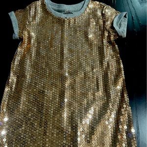Mía NY size 6 gold sequin short sleeve shirt with grey jersey cotton